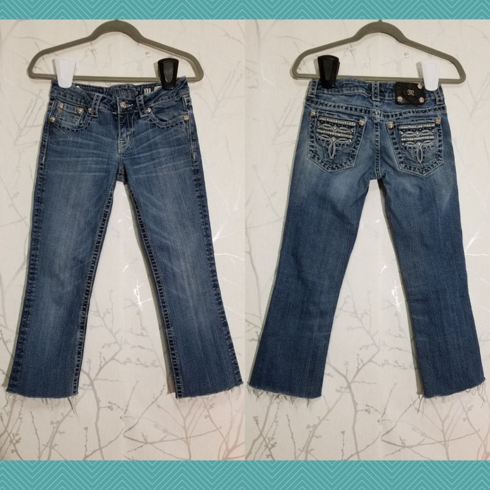 Miss Me Cropped Raw Hem Embellished Jeans